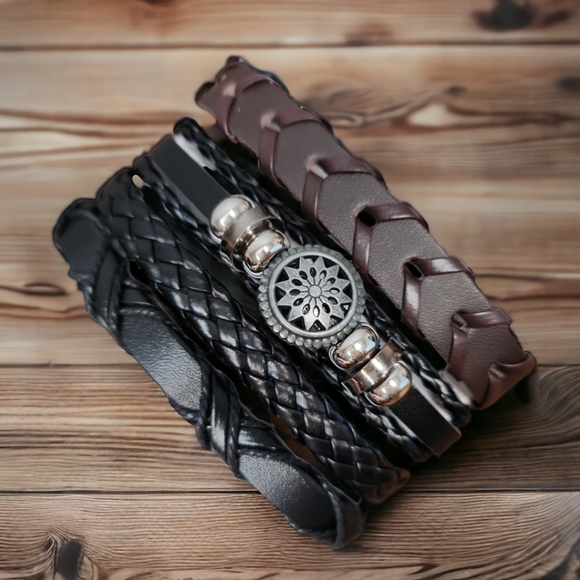 Unisex Leather Bracelet 4 Piece Set - Picture 4 of 8